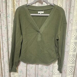 Madewell Brushed Waffle V-Neck Long Sleeve Top Dried Olive Size Medium